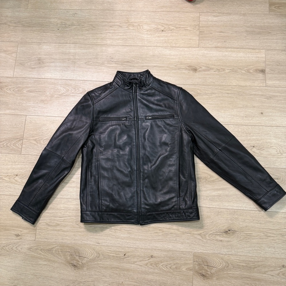 Black Lambskin Jacket with Stand-Up Collar